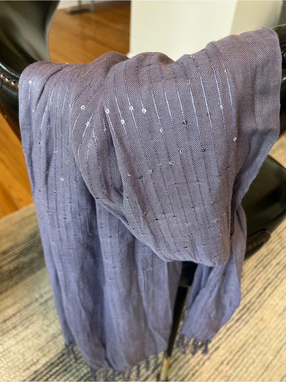 J.Crew Sequined Fringed Scarf Dusty Purple Lavender Metallic Accents 74”x20